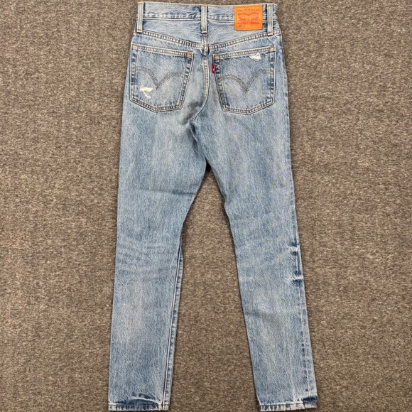 Levis 501 Skinny Jeans Womens 24x30 Light Wash Distressed Button Fly Denim Long - Picture 6 of 11